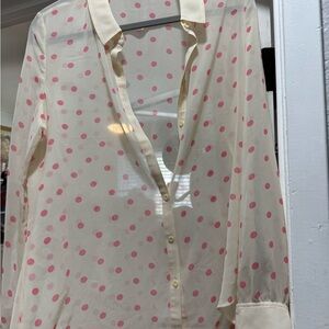 Hinge Cream Blouse with Pink Polka Dots